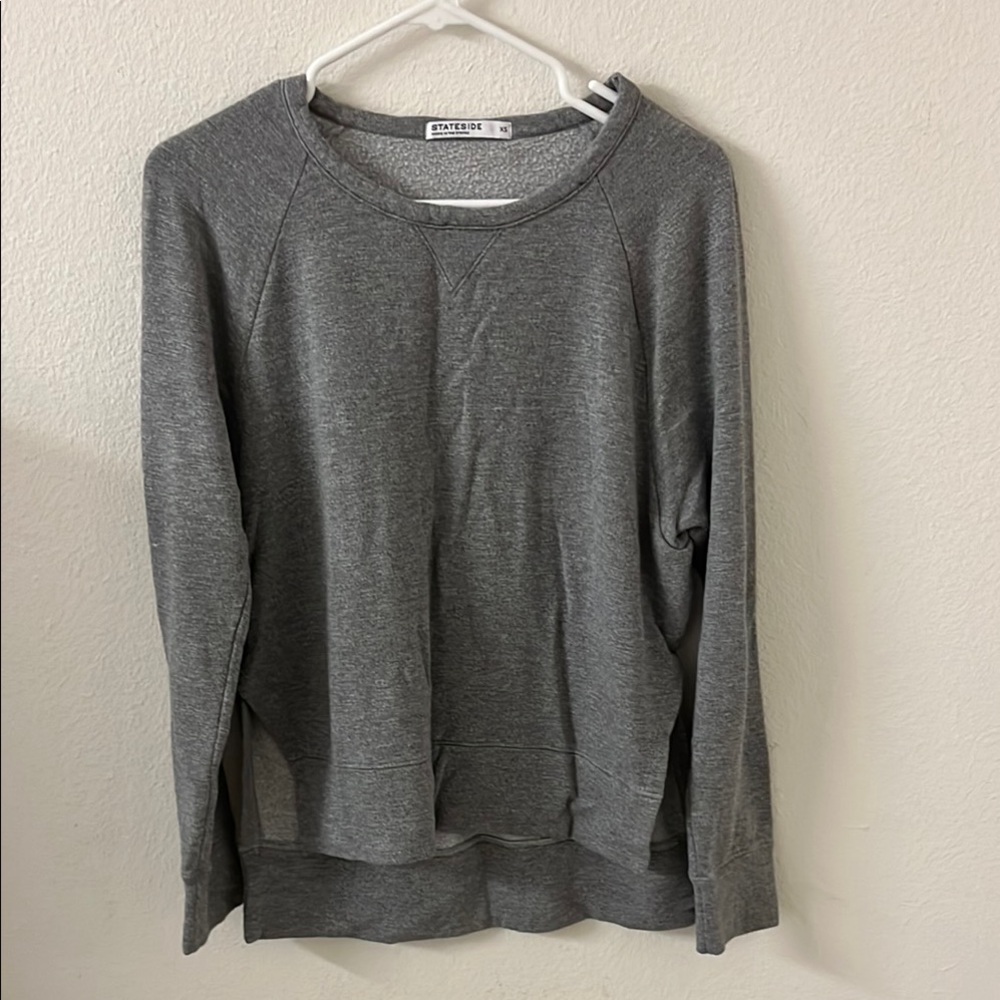 Women Stateside Charcoal Pullover Sweatshirt with Side Slit XS